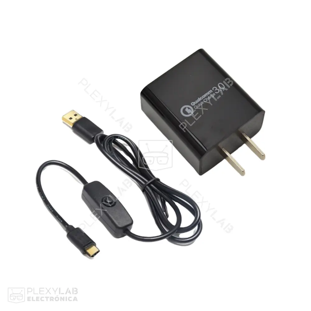 Fuente, cargador 5V 3A para Raspberry Pi 4 + cable USB tipo C con interruptor