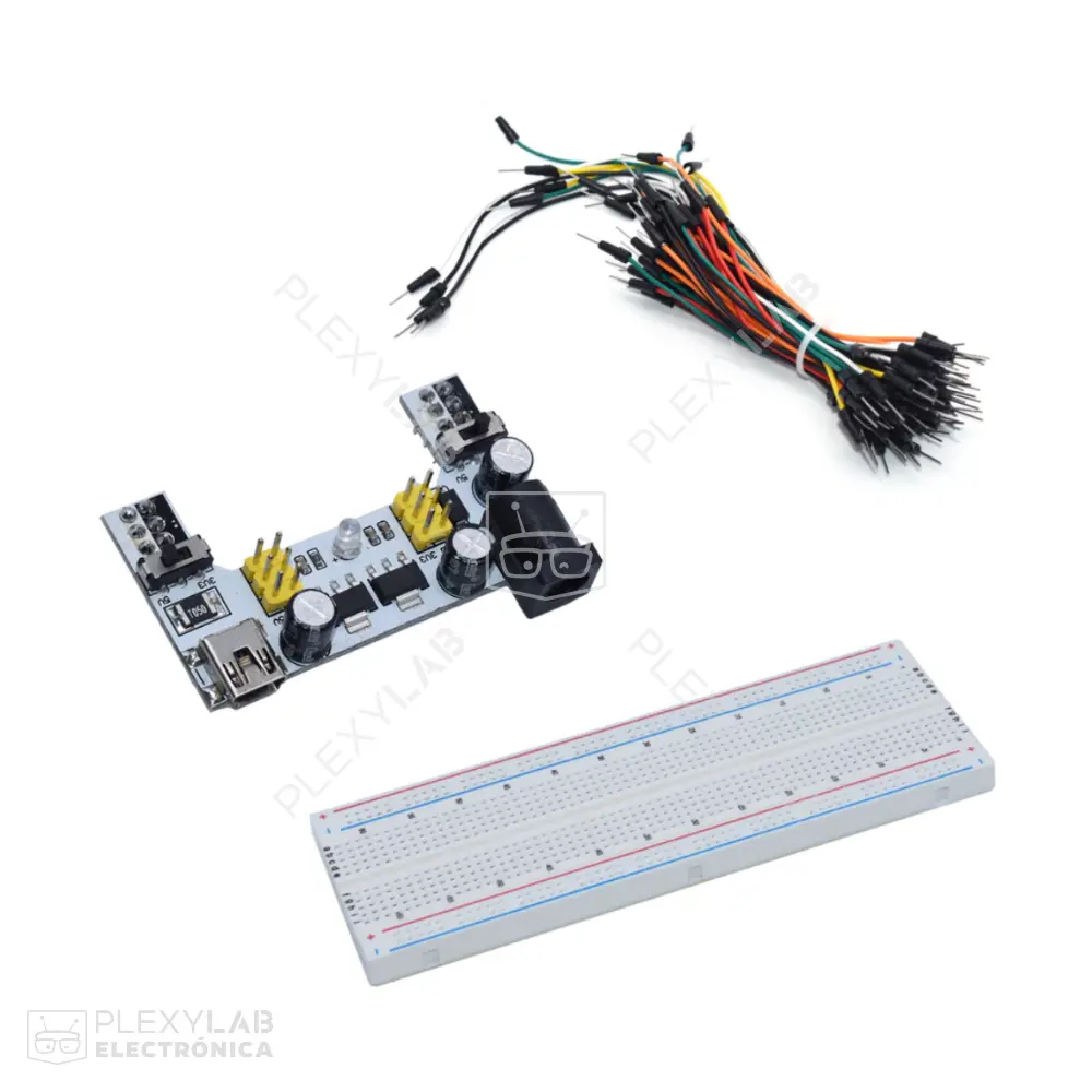 Kit Protoboard 830 puntos MB102 + fuente de 5V y 3.3V micro USB + juego de 65 cables