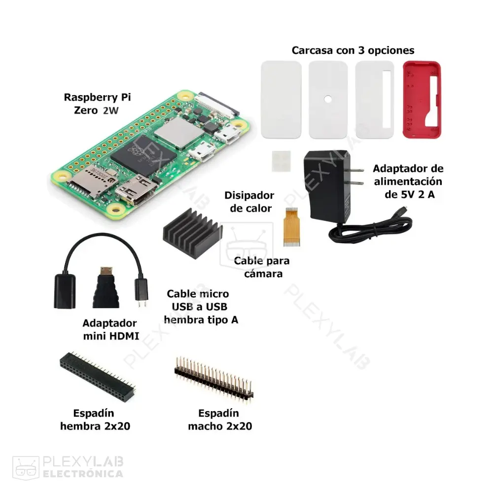 Kit Raspberry Pi Zero 2W 2 W incluye case original, cable USB, micro SD 64 GB, peinetas, disipador, fuente 5V 2A