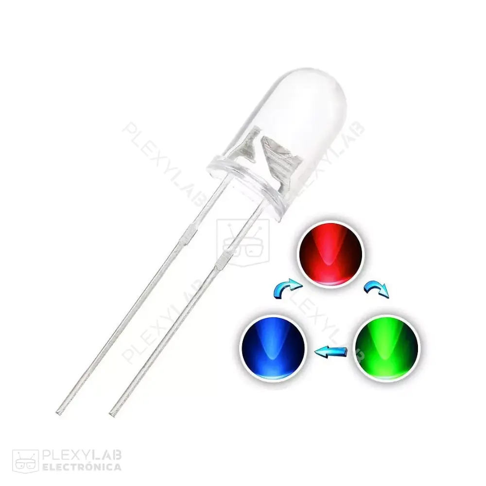 LED multicolor RGB de 5 mm intermitente transparente de 2 pines