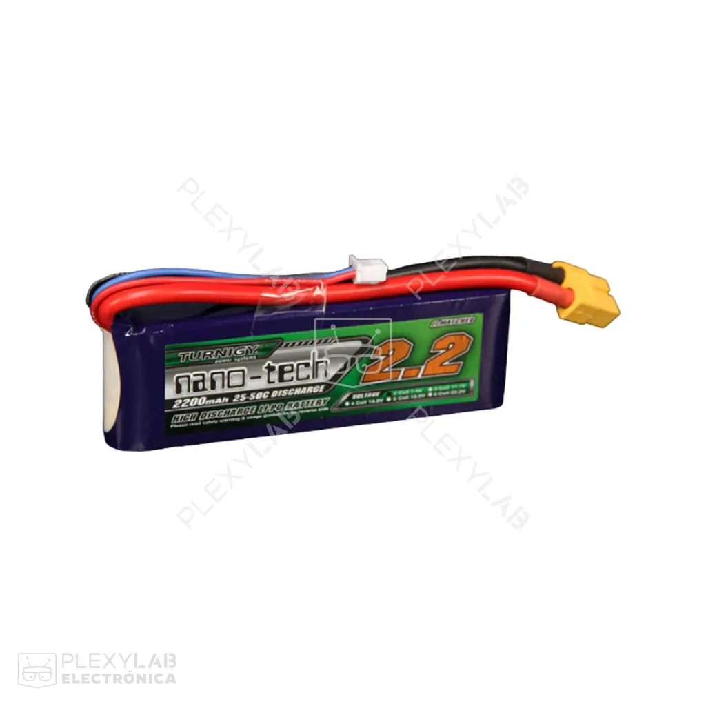 Batería de litio Lipo 2S 25-50C de 2200mAh Turnigy Nano-Tech de 7.4V 2 celdas 