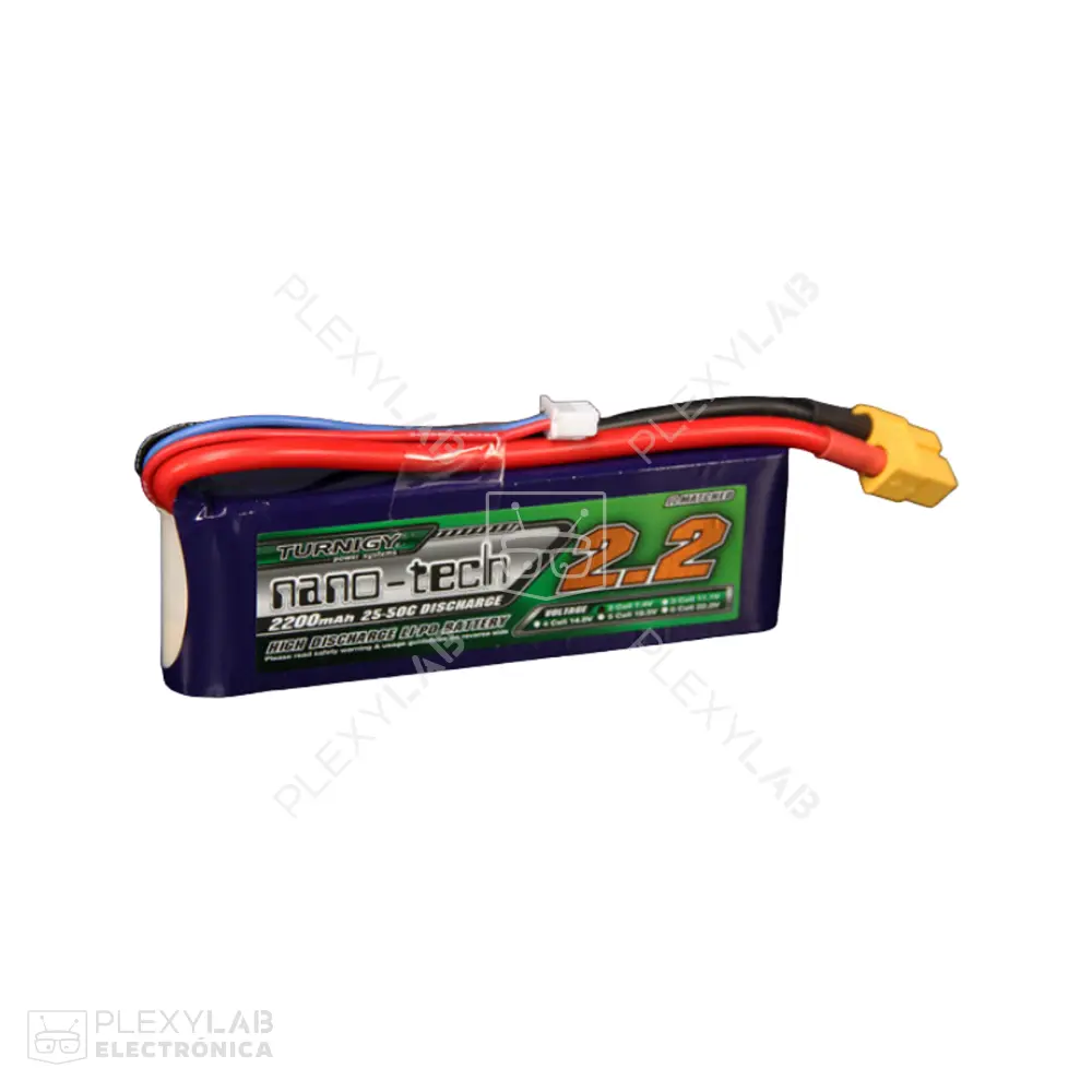 Batería de litio Lipo 2S 25-50C de 2200mAh Turnigy Nano-Tech de 7.4V 2 celdas 