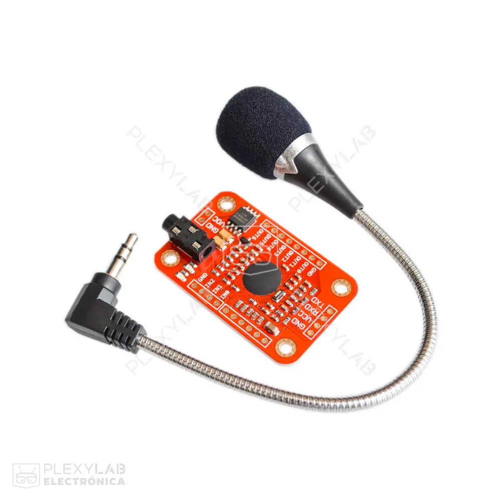 Módulo de reconocimiento de voz V3 compa con Arduino, incluye micrófono, cable y espadines