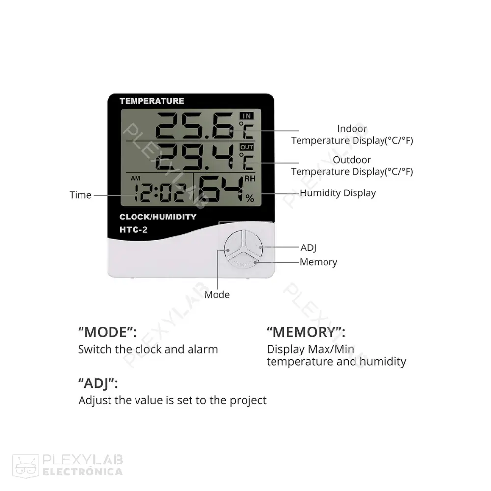 Termohigrómetro termómetro higrómetro digital con sonda HTC-2 con pilas
