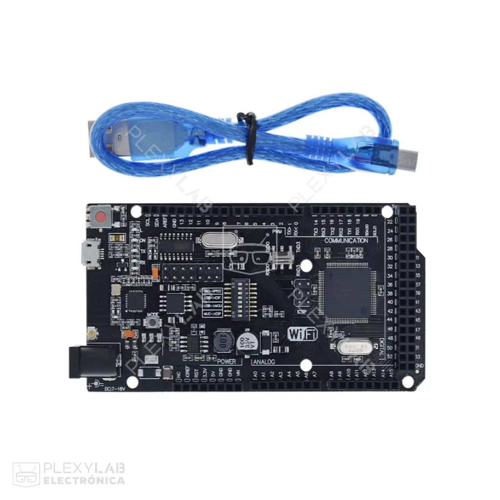Arduino MEGA 2560 R3 WiFi con chip ATmega2560, ESP8266 y driver CH340, incluye cable USB