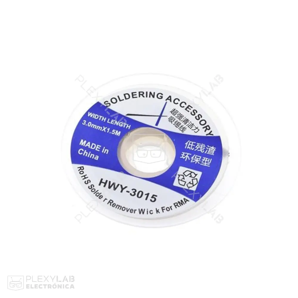 Cable mecha de cobre malla chupa suelda para desoldar HWY-3015, ancho 3.0mm, longitud 1.5 metros