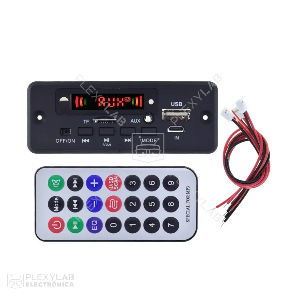 Módulo MP3 Bluetooth 5.0 con amplificador de 2x3W, Car Audio 12V FM Radio USB con control remoto