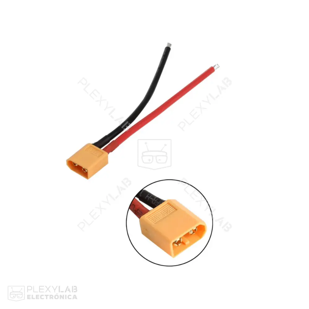 Cable con conector AMASS XT60U 2 pines, 20 A, aislante de silicona AWG 14, para baterías LiPo, longitud 10 cm
