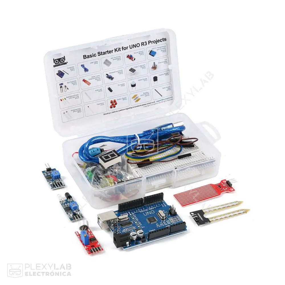 Kit básico inicial para Arduino Uno R3 con sensor de sonido, temperatura, humedad, infrarrojo y nivel