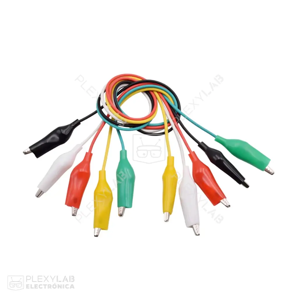 Juego de 10 cables de 50 cm con conectores lagartos pequeños