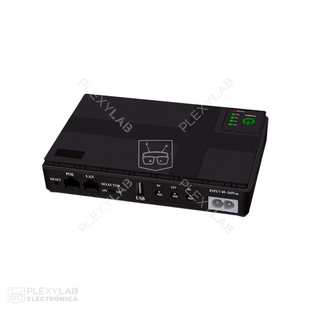 Mini UPS DC1018P de 10400 mAh y 18W para respaldo de energía, salida de 12V y soporte POE para routers, cámaras y módems ópticos, entrada 110 VAC