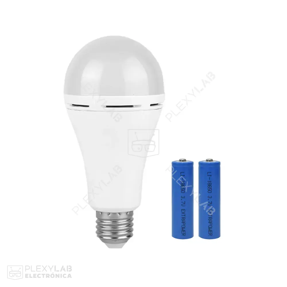 Foco, lámpara, luminaria recargable de 12 W, luz blanca, con doble batería integrada, voltaje de entrada de 85-265 VAC, con tecnología de corriente constante (DOB)