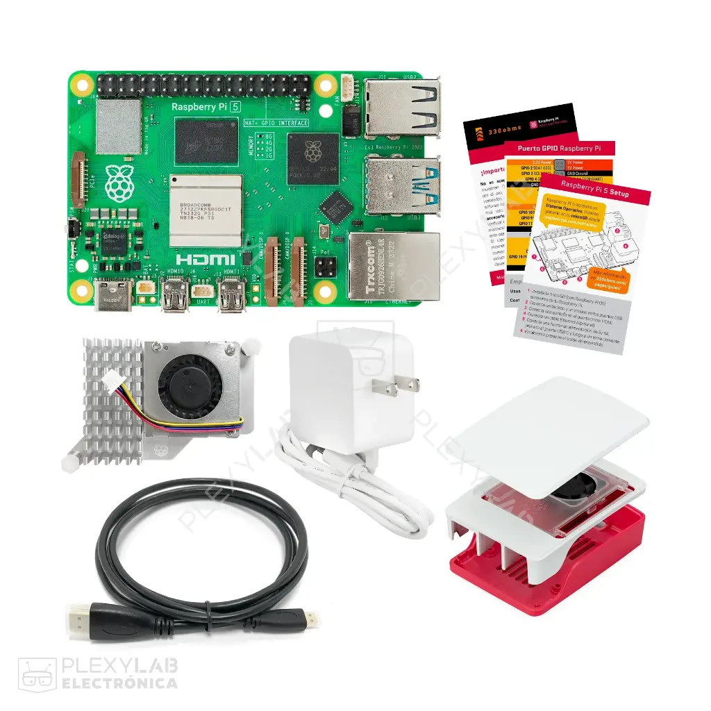 Kit Raspberry Pi 5 - 4 GB, incluye case Oficial, disipador de calor activo y cargador oficial 5.1V 5A 27W USB-C