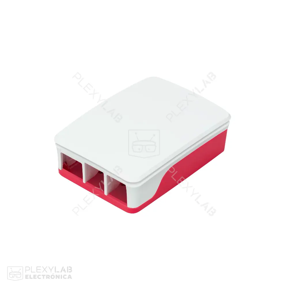 Caja, carcasa, case oficial Raspberry Pi 5, color blanco y rojo