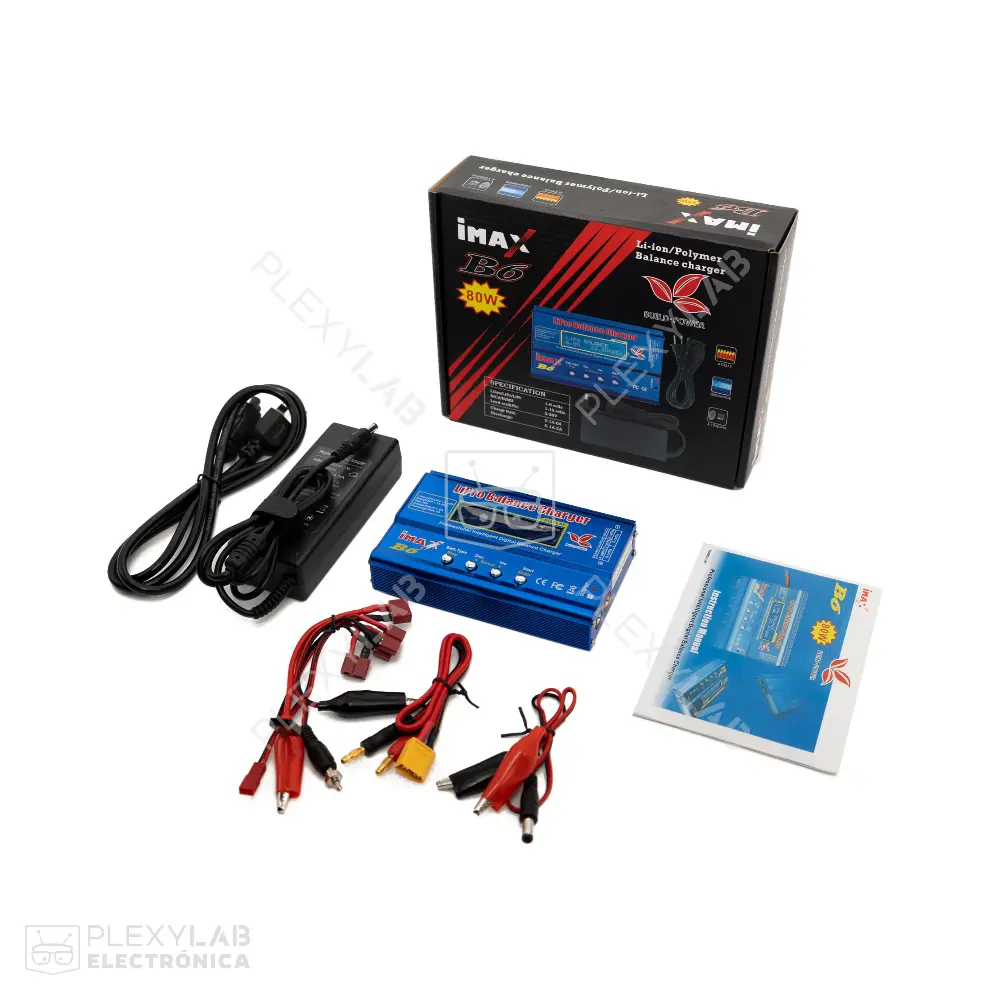 Cargador iMax B6 80W LiPo Balanceador con conector XT60 y adaptador para baterías RC